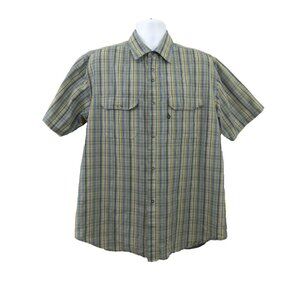 Volcom Mens Shirt Size XL Collared Blue Plaid Snap Front Short Sleeve Pockets